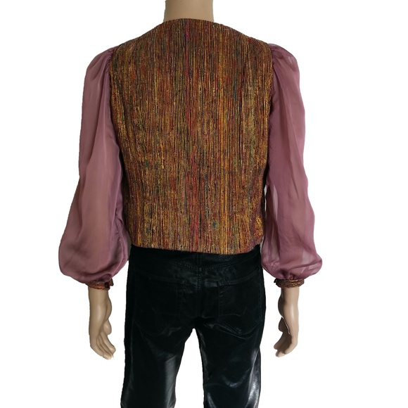 Vintage 70s Hand Loomed Renaissance Fortune Teller Button Front Top - Picture 3 of 8